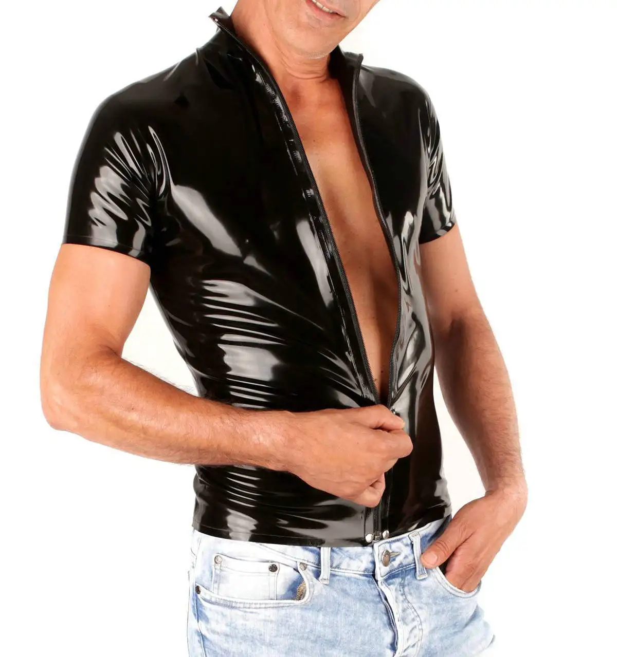 Wetsuit Men - Látex sexy roupa interior masculina zíper